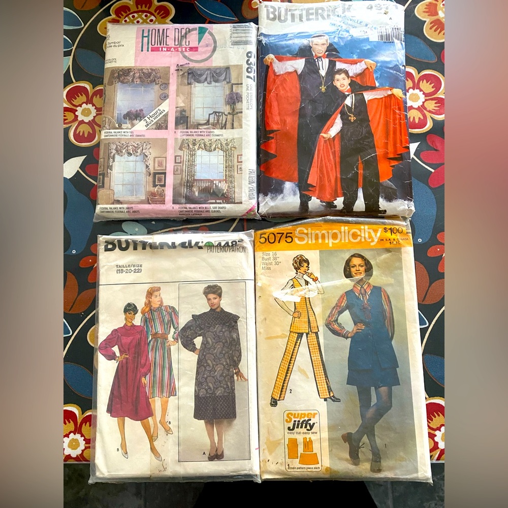 4 vintage sewing patterns lot